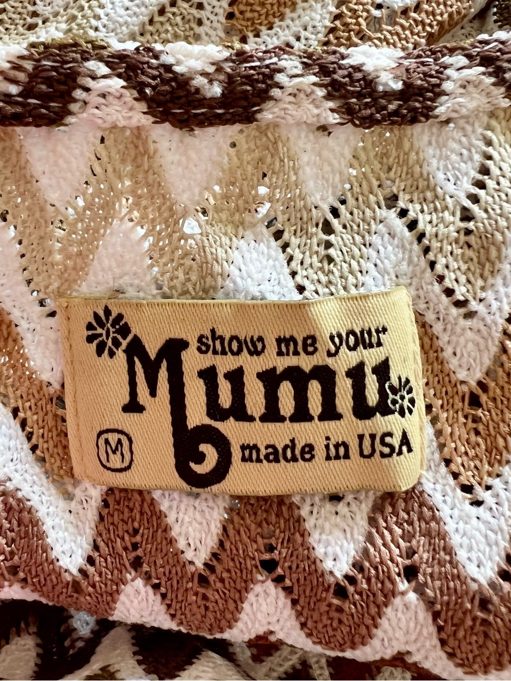 Show Me Your Mumu Chevron Crochet Knit Swing Tank Top Brown Cream Medium - Picture 4 of 15